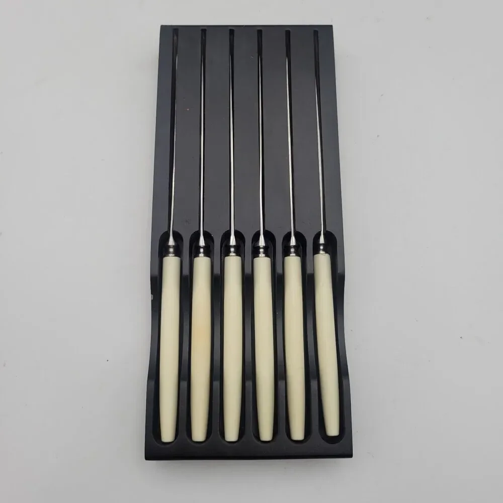 Vtg Set 6 Neiman Marcus SHEFFIELD Stainless Steak KNIVES Ivorine Handles England